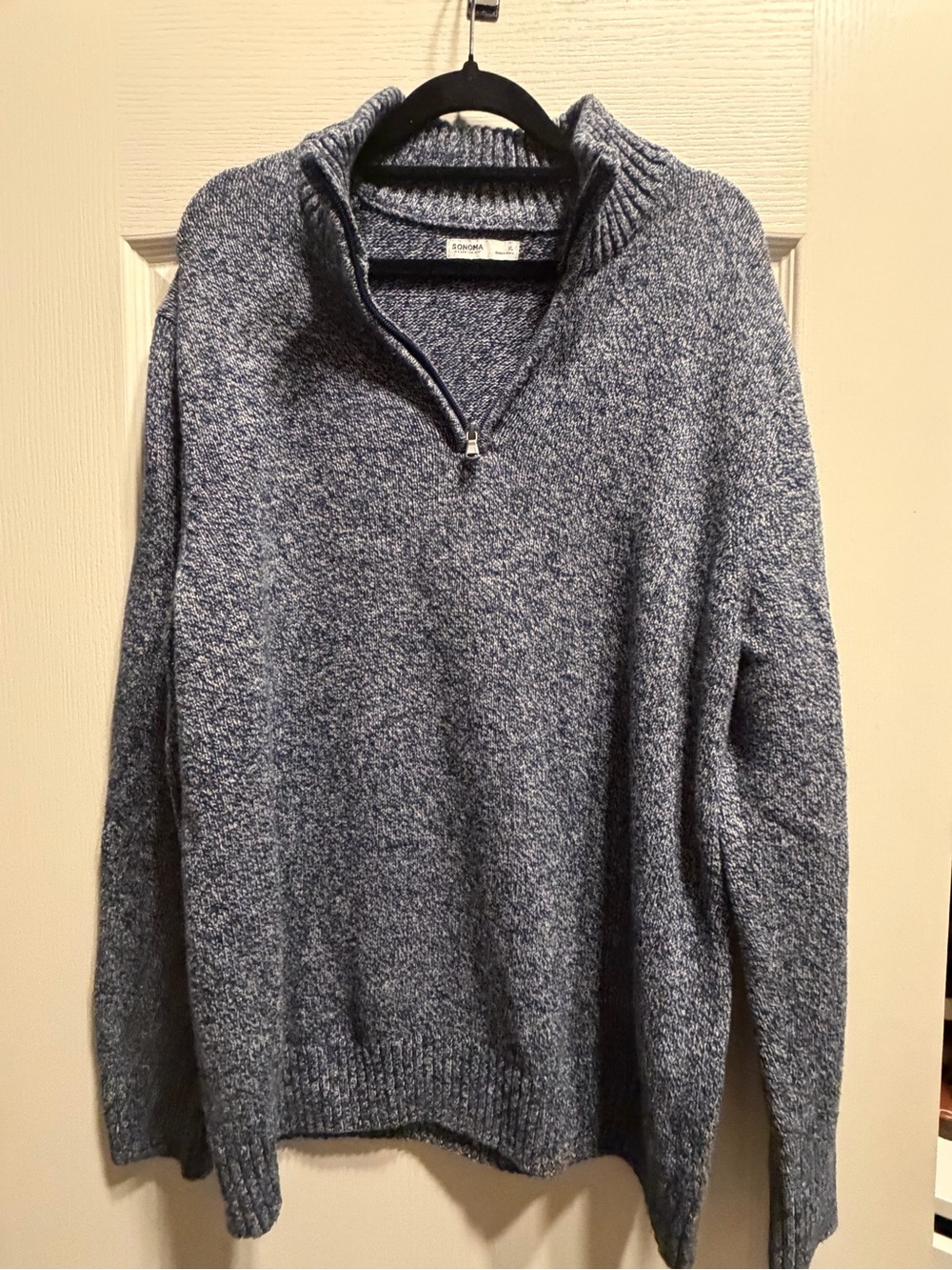 Sonoma Men's Heathered Blue Quarter-Zip Sweater